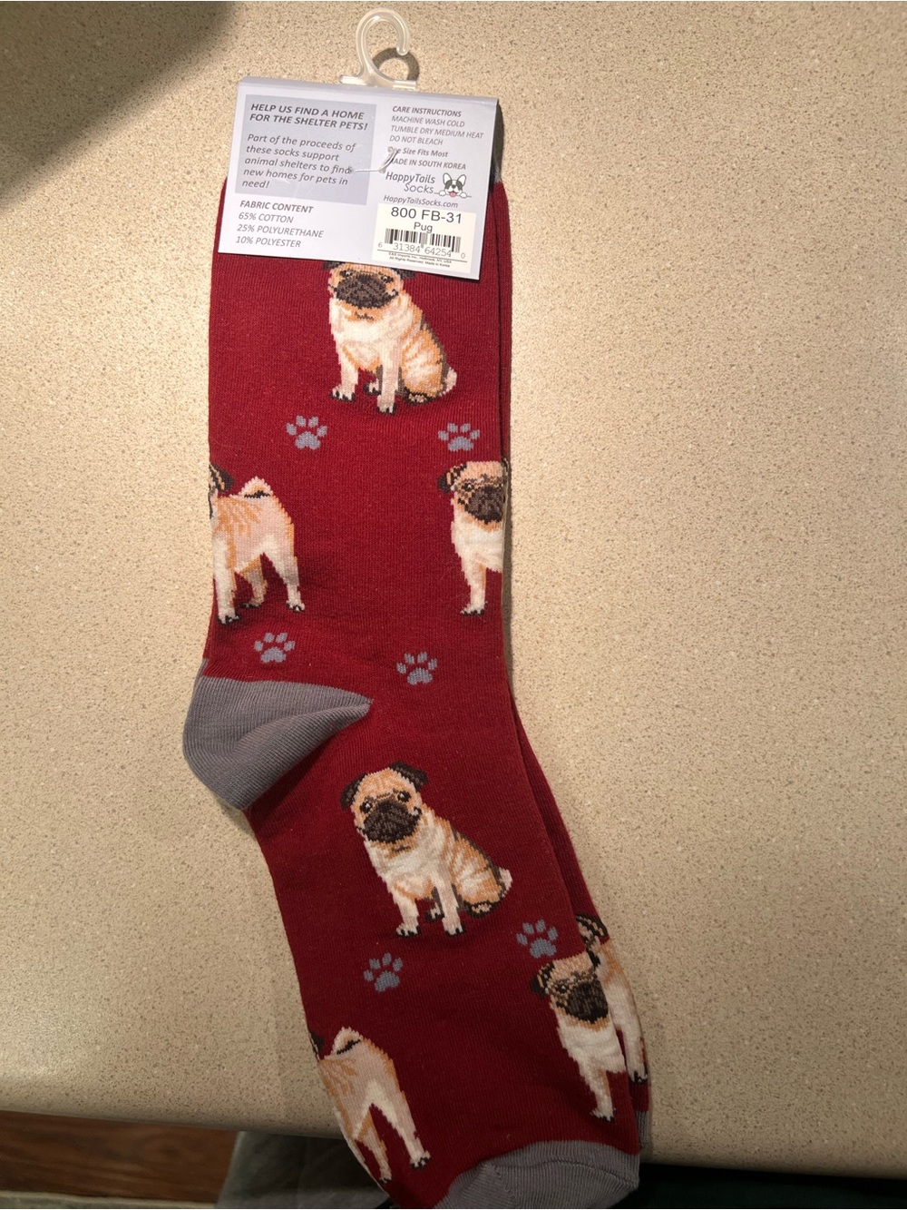 Pug Pattern Crew Socks - Red